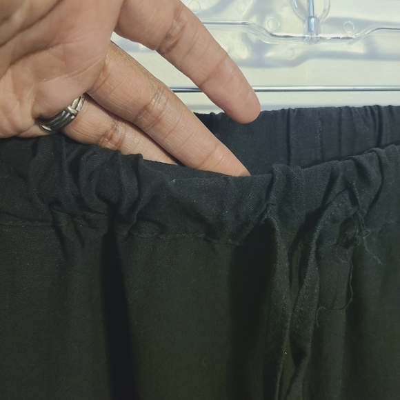 Chartou | Women's Black Linen Blend Drawstring Palazzo Pants (Size 2XL) - Picture 4 of 13